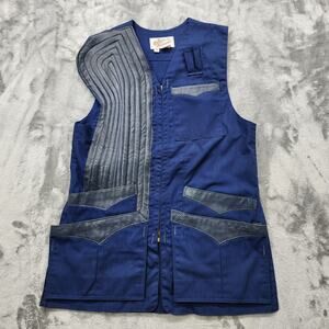 Vintage Seams INC Sportswear Shooting Vest Mens 34 Blue Black Canvas Leather Zip